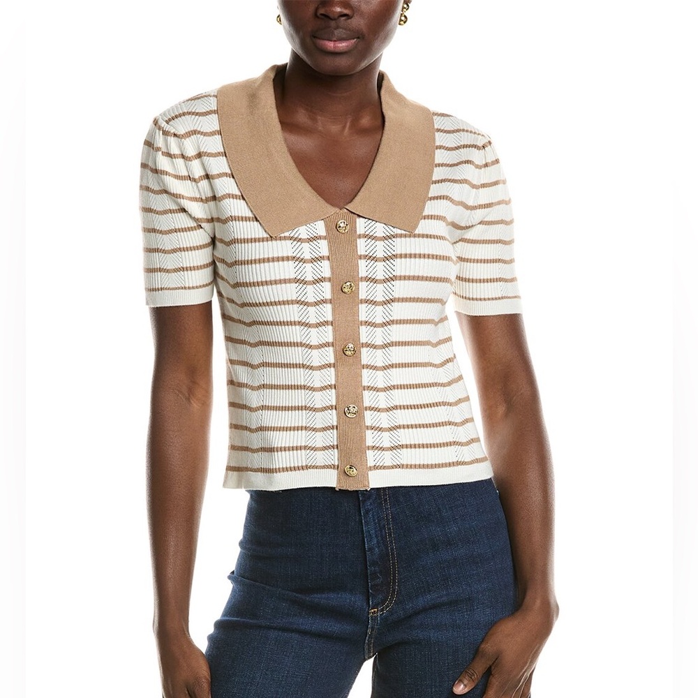 Striped Knit Top with Gold Buttons - Picture 7 of 13